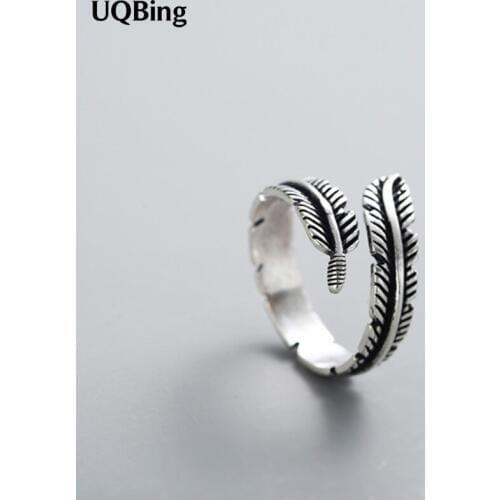 Free Shipping Silver Color Feather Rings Retro Vintage Open Rings Jewelry anillo de plata anello