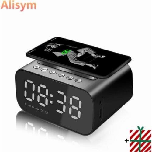 Wireless Charger Bluetooth Speaker Bass Sound LED Smart Digital Clock Table Electronic Desktop Clocks Fm Radio USB Fast Charger