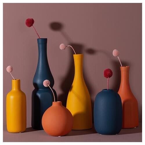 Morandi Color Ceramic Vase Arrangement Flower Vases Nordic Home Decoration Dried Flower Container Flower Inserter Desktop Decors