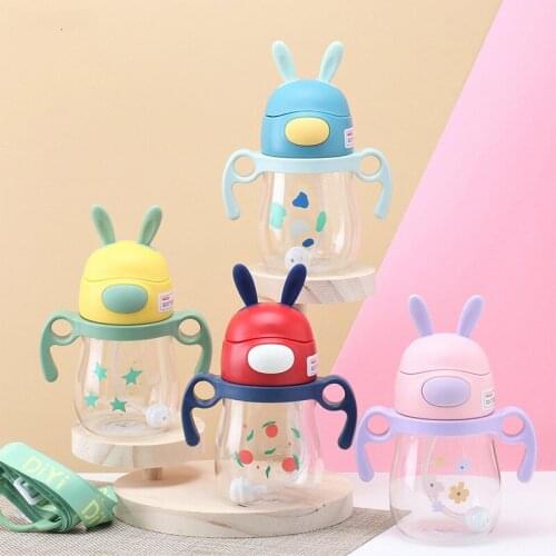 JY Water Bottle Child Baby 2-3 Years Rabbit Tritan Learning Drinking Cup Milk With Scale Anti-Fall Water Sippy 350ml DY-SL267
