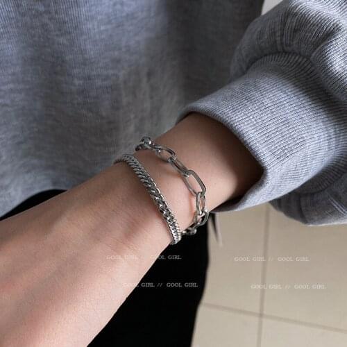 Titanium steel double-layered chain metallic feel bracelet Korea style simple personality net red jewelry fashion accessories