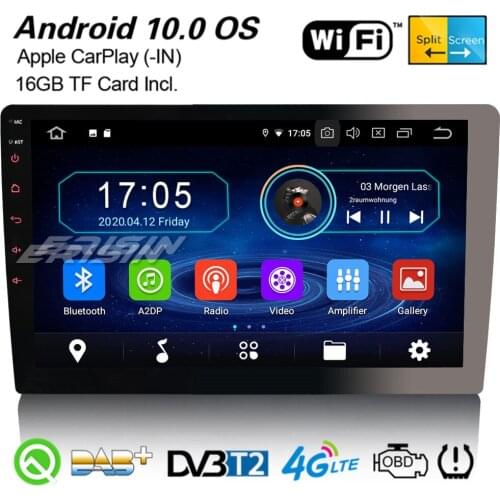 Erisin 5910 Android 10.0 Universal 1Din DAB+ Car Stereo Detachable Navi WiFi BT OBD2 DVB-T2 TPMS DVR USB CarPlay GPS Anti-Theft