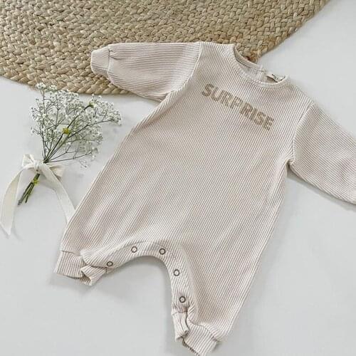 FOCUSNORM 0-24M Newborn Baby Girls Boys Autumn Jumpsuits Letter Printing Long Sleeve Button Knit Rompers