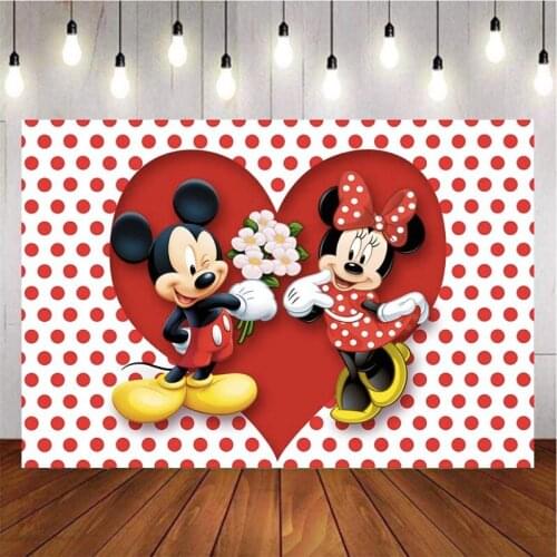 Cartoon Red Heart Mouse Photography Background Backdrop Kids Birthday Party Decoration Wallpaper Tapestry Photo Studio Customize