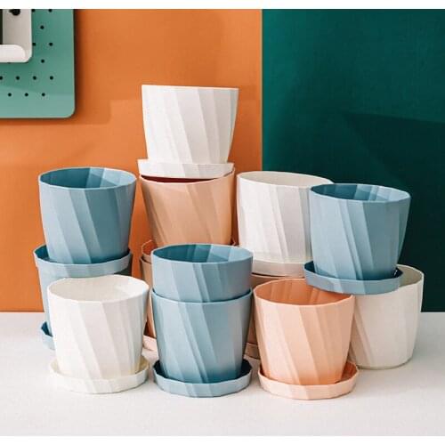 Hot Sale 3 Pcs Colorful Plastic Flower Pots, Plant Holder Nordic Style Garden Pots Plant Containers with Base Bracket for Flower