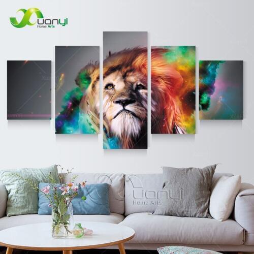 5 Piece Canvas Wall Art Lion Animal Pictures Abstract Oil Painting Wall Pictures For Living Foom Canvas Print Unframed PR1236