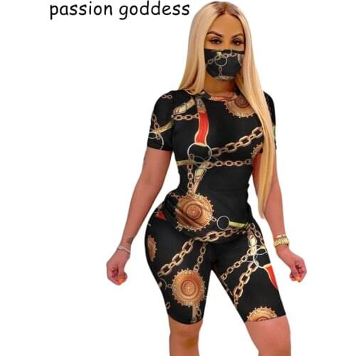 Summer Women Plus Size XXL Casual 2 Piece Set Skinny Print T Shirt and Elastic Waist Shorts Two Piece Set Suits Sexy Tracksuits