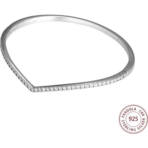 Shimmering Wish Bangle 925 Sterling Silver Sparkling Wishbone Bracelets Bangles for Women Luxury Jewelry argent 925