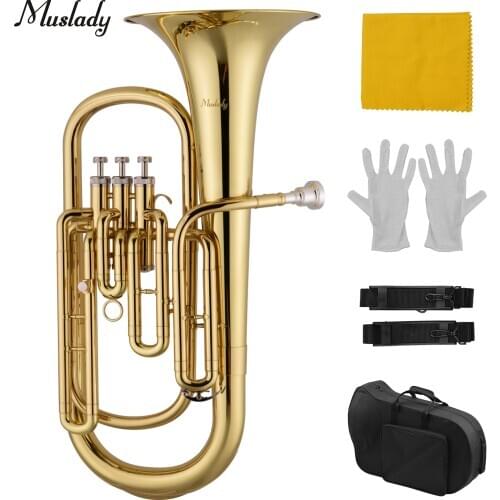 Muslady Brass B Flat Baritone Bb Wind Instrument Gold Lacquer Surface with Carry Case Mouthpiece Gloves Cleaning Cloth