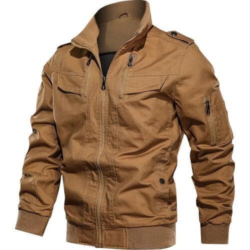 2019 Men Motorcycle Jacket Spring Autumn Multi-pocket Military Tactical Jacket Cotton Bomber Jacket Hiking Pilot Coat Outwear-F