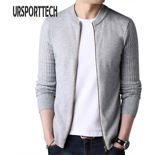 URSPORTTECH Cardigan Sweater Men Jacket Zipper Pullover Sweater Coats Male Casual Knitwear Thin Sweatercoats Plus Size M-XXXL