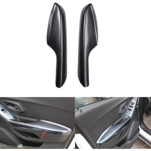Carbon Fiber Black Car Door Armrest Cover Trim Stickers For Chevrolet Trax 2014 2015 2016 2017 Car Interior Accessories 2Pcs