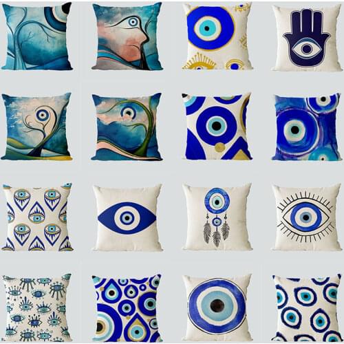 Bohemian Evil Eyes Linen Cotton Square Pillow Cover Home Decor Hamsa Hand Pattern Cushion Cover Sofa Seat Decorative Accessories