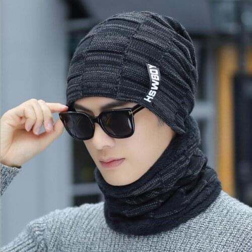 New Unisex Winter Hat keep Neck Warmer Hat Set Thick Beanie Hat Casual Winter Hats For Men Women Add Fur Lining Warm Knitted Hat