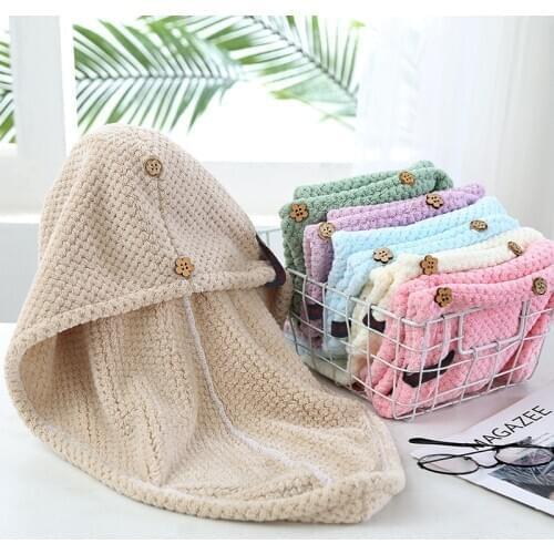 Hair Towel Wrap With ButtonTurban Microfiber Drying Fast Dry Hair Cap Adult Bath Towel After Shower For Girl Long Hair 1pcs