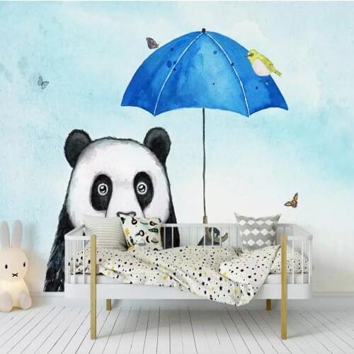 Milofi custom 3D wallpaper murals cute panda umbrella animal bird fresh cute hand-painted childrens room decoration wallpaper