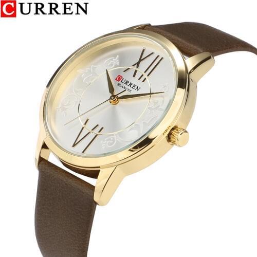 Hot Fashion Women Watch Vogue Leather Strap Ladies Wrist Watches Woman Simple Style Golden Clock Curren Womens Wristwatch 2019