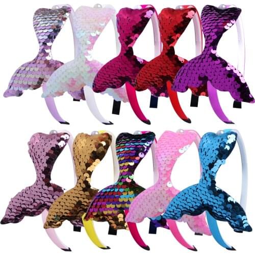 XIMA 10pcs/lot Reversible Sequin Mermaid Hairband Princess Party Headband Rainbow Mermaid Hairband Children Hair Accessories