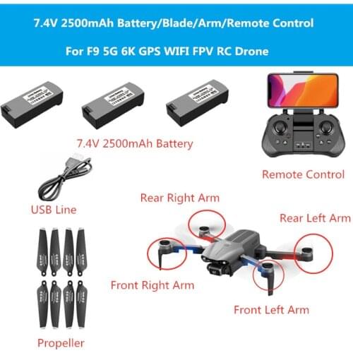 7.4V 2500MAH Battery Propeller Remote Controller USB For 4DRC F9 F-9 RC Drone F9 GPS Drone Accessories F9 battery Propeller Arm