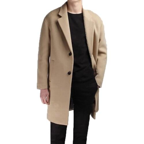 Medium Long Coat Wool Men Brand Clothing Pea Jacket Turn-down Collar Thicken Black Mens Coat Overcoat Camel Mens Coats WUJ1191