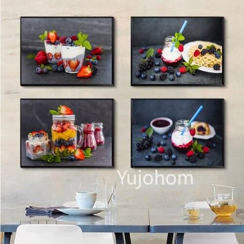 Raspberry Fruit Platter Strawberry Blueberry Food Wall Pictures Living Dinning Room Home Decor Posters Kitchen Canvas Paintings