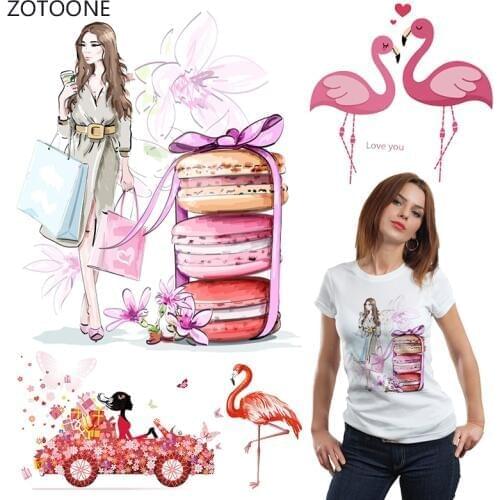 ZOTOONE Shopping Girl Iron on Transfer Patches Stripe on Clothing Diy Patch Heat Transfer for Clothes Decoration Stickers Gift G