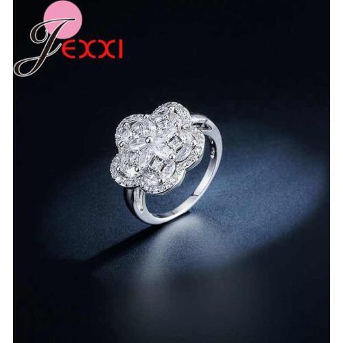 Vintage Flower Hollow Out Silver Rings For Anniversary Party Jewelry Ladies White Cubic Zircon Crystal Engagement Ring