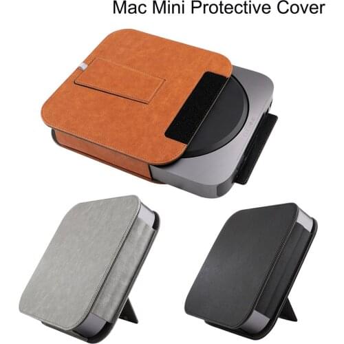 Protective Cover Case PU Leather Shin Sleeve Shockproof Stand Holder Bracket Storage Bag For Apple Mac mini M1 stand