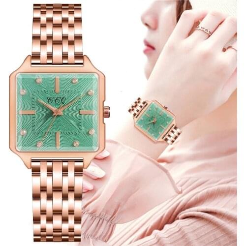 Women Fashion Rhinestone Square Watches Ladies Rose Gold Stainless Steel Band Quartz Wristwatches for Drop Shipping