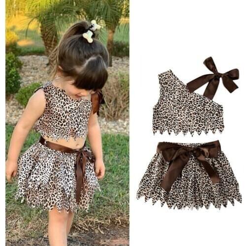 1-6Y Infant Baby Girls Clothes Sets Leopard Print Sleeveless Vest+Tutu Skirts +Headband 3p