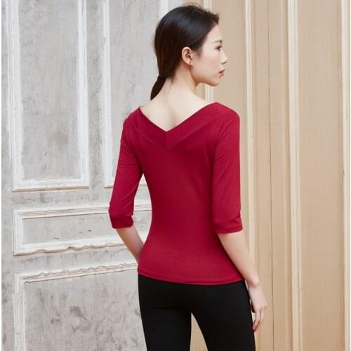 V-neck Black Latin Dance Training Top Women 2021 Spring Summer Solid Modal Modern Classical Dance Body Training Clothes