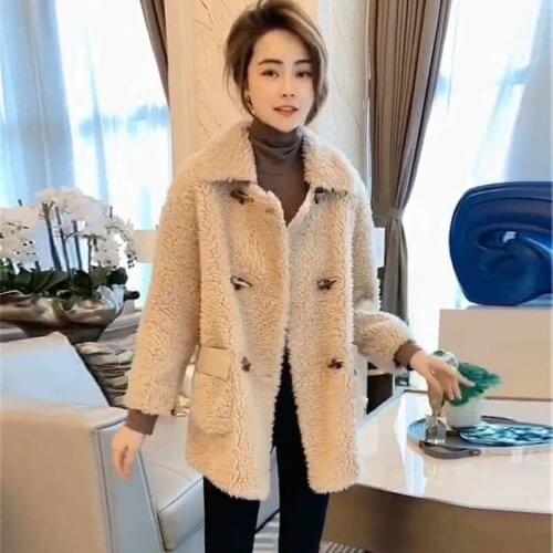Women 2020 Winter Fashion Genuine Sheep Shearling Coats Female Real Lamb Fur Outwears Ladies Casual Thick Warm Outerwear Q269