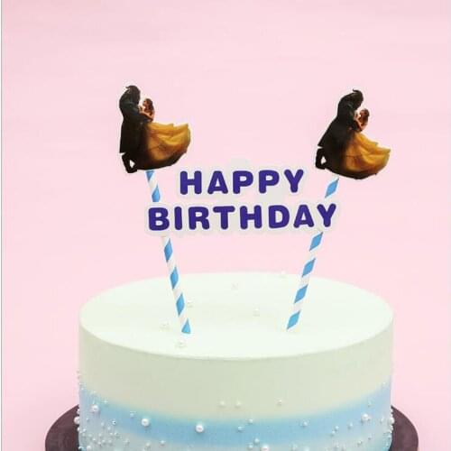 1set/lot Beauty and beast Theme Happy Birthday Party Baby Shower Supplies Boys Favors Cake Picks Decoration DIY Cupcake Toppers