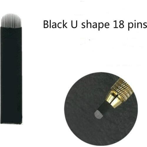 100pcs Black U Shape 18 pins Blades Professional Microblading Needles For Permanent Microblading Embroidery Pen