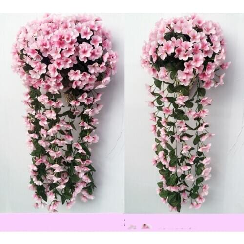 90CM Lifelike Violet Orchid Ivy Artificial Flower Hanging Plant Silk Garland Vine for Wedding Centerpieces Decorations Bouquet
