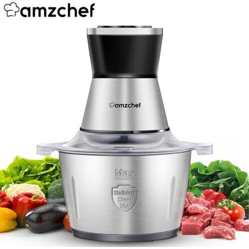 Amzchef FC-J18 400W Food /Meat Chopper with 1.8L Glass Bowl BAP-Free 2 Working Modes & Safety Function, 4 Stainless Steel Blades