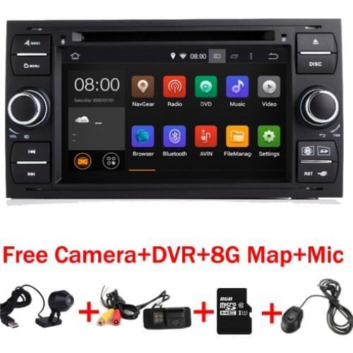 Android 7.1 1 Quad Core 1.6GHZ 7 Inch In Dash Car DVD Player For Ford Focus Transit Kuga Wifi Wifi 3G GPS Radio Free Camera+DVR