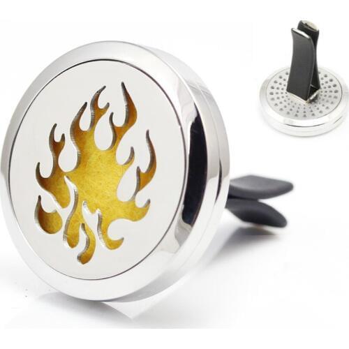 30mm 316L Stainless Steel flame design Car Diffuser Essential Oil Aromatherapy Diffuser Pendant Locket Vent Clip