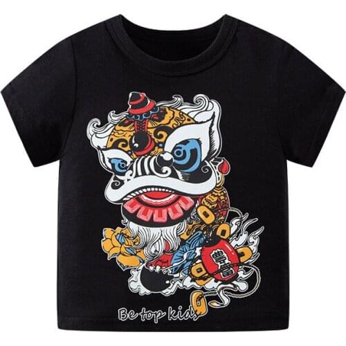Bambino 2021 Summer Tee for Boys 2-7 Years Cartoon CN Lion T Shirt of Children Top Clothes of School Kids 100% Cotton Clothing