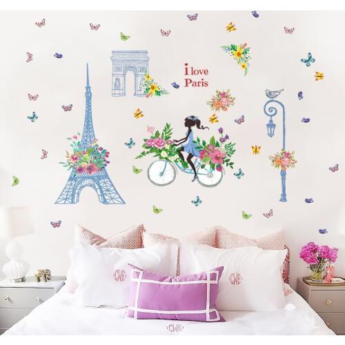Blue tower ride girl large wall stickers home decor living room decal diy art mural wallpaper removable wall sticker