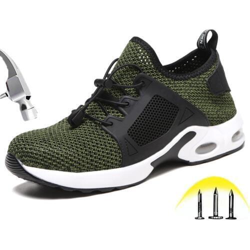 Steel toe Shoes Men Casual Breathable New Air cushion Sole Anti-smashing Outdoor Work Safety Sneaker Construction Boot Plus size
