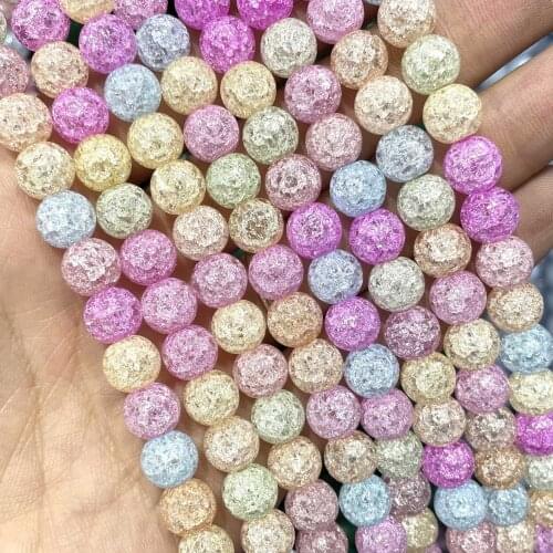 Natural Stone Colorful Round Cracked Quartz Crystal Loose Spacer Beads For Jewelry Making DIY Bracelet Necklace 4/6/8/10/12mm