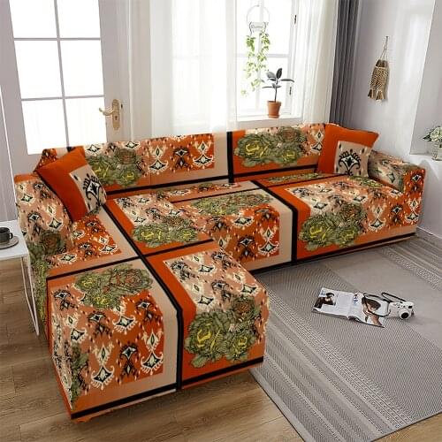 Mandala Flower Stretch Sofa Cover for Living Room Retro Print 1/2 3/4 Seater L Shape Elastic Corner Sectional Slipcover Cojines