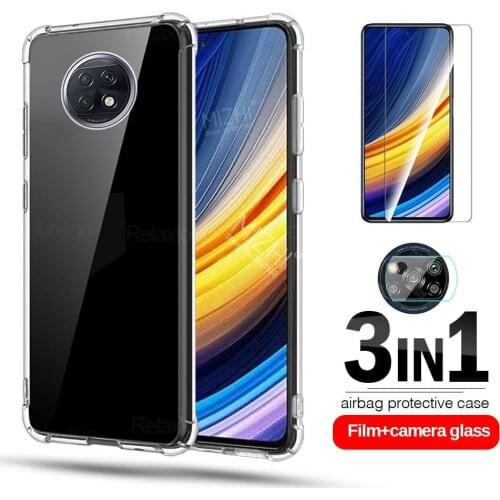 For poco x 3 pro case 3in1 transparent case for xiaomi poco x3 pro 3x x3pro tempered glass pocox3 pro camera lens phone cover