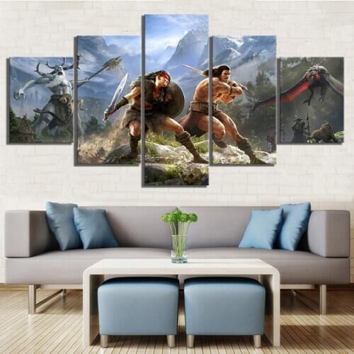 Home Decoration Prints Painting HD 5 Panel Conan Exiles Games Art HD Modular Canvas Poster Living Room Framework