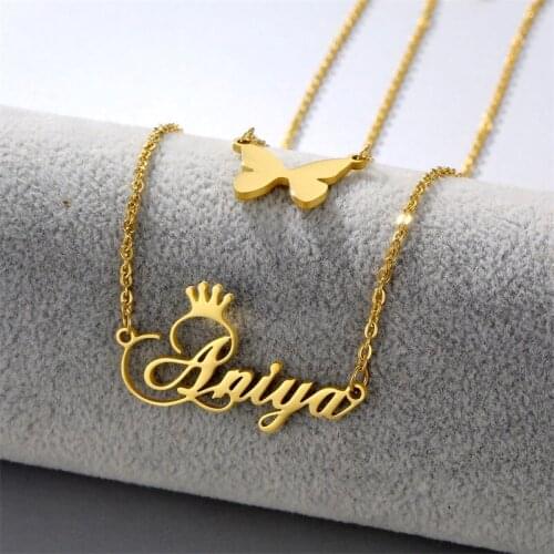 Stainless steel custom name Double Chains Butterfly Custom for Women Love Nameplate Jewelry Special Gift for Girlfriend