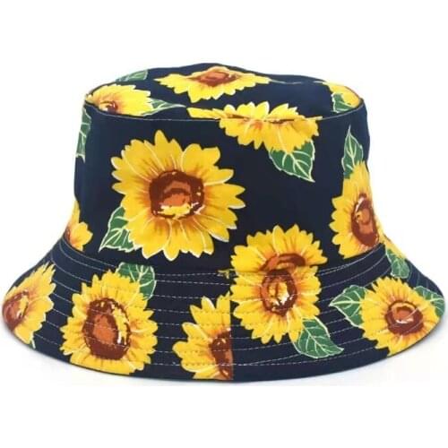 Double-sided Wearing Cap Visor Sunflower Print Bucket Hat Men And Women Cotton Flat Sun Hat Reversible Fisherman Hat Bucket Cap