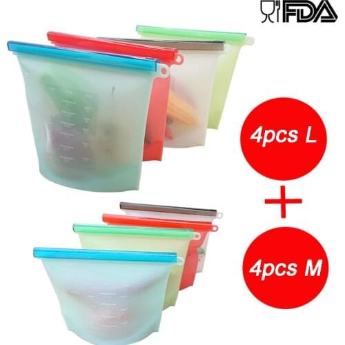 4pcs 500ml 1000ml 1500ml Zip Lock Airtight Seal Reusable Silicone Food Freezer Storage Bag for Food Cooking Sandwich Snack Bags
