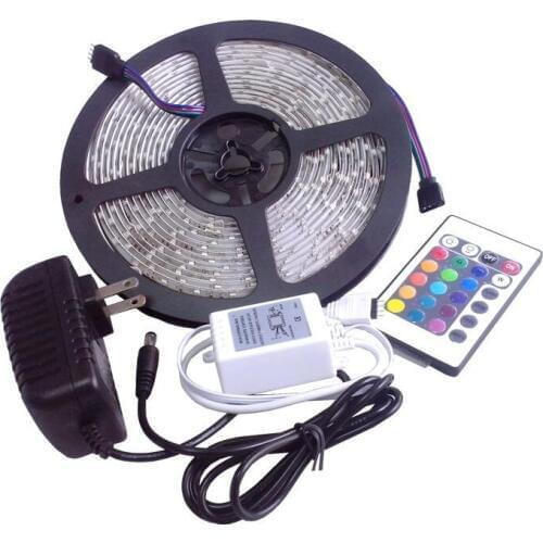 5M/roll 300 LED RGB SMD 2835 Flexible Waterproof led Strip light with24key IR Remote and 2A 12V adapter for home decoration