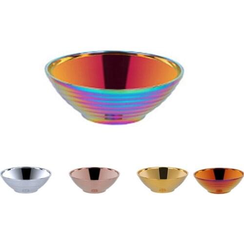 Stainless Steel Walled Heat Insulation Smooth Rice Bowl for Adult Children Kitchen Tableware